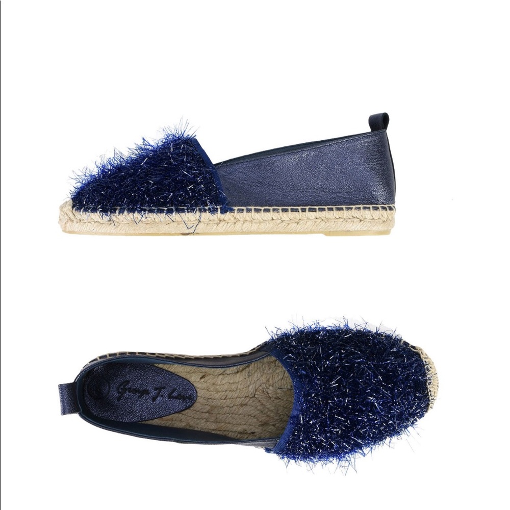 George J Love metallic fuzzy blue espadrilles 6.5